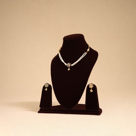 White - handmade kundan work necklace set 65 - handcrafted