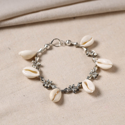 Handmade Oxidised Silver Beaded Anklet with Shellwork 