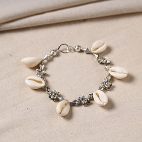 Handmade Oxidised Silver Beaded Anklet with Shellwork 