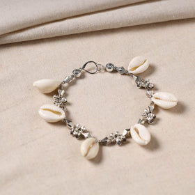 Handmade Oxidised Silver Beaded Anklet with Shellwork 