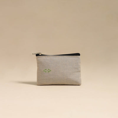 Off White Handmade Quilted Cotton Coin Pouch Online in India