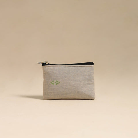 Off White Handmade Quilted Cotton Coin Pouch Online in India