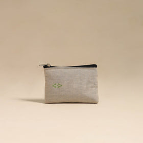 Off White Handmade Quilted Cotton Coin Pouch Online in India