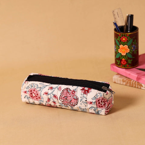 White Handmade Quilted Cotton Pencil Pouch
