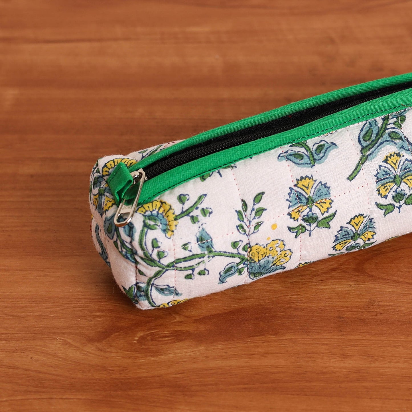  White Handmade Quilted Cotton Pencil Pouch