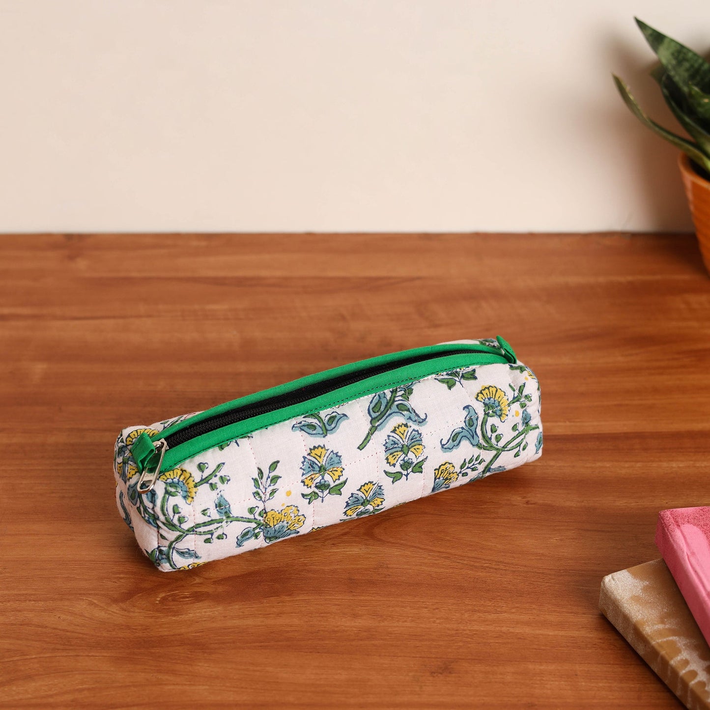  White Handmade Quilted Cotton Pencil Pouch