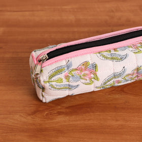  White Handmade Quilted Cotton Pencil Pouch