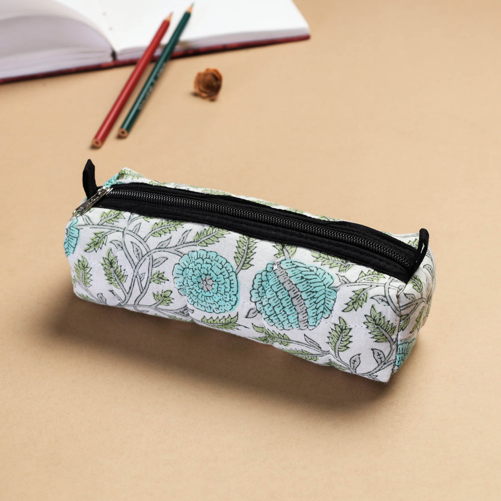 White Handmade Quilted Pencil Pouch