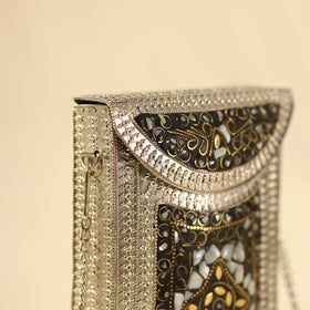 White Handmade Vintage Metal & Mosaic Stone Clutch / Sling Bag 