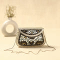White Handmade Vintage Metal & Mosaic Stone Clutch / Sling Bag 