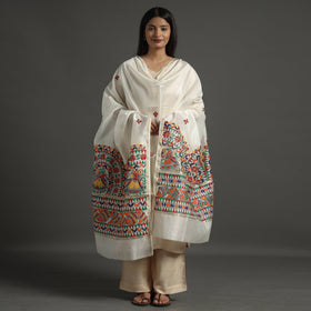 White - handpainted chanderi silk handloom madhubani