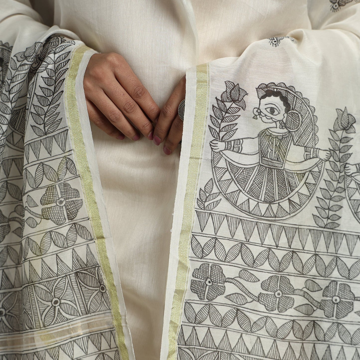 Handpainted Chanderi Silk Handloom Madhubani Dupatta