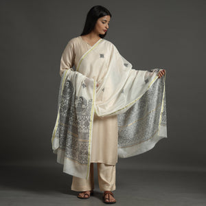 Handpainted Chanderi Silk Handloom Madhubani Dupatta