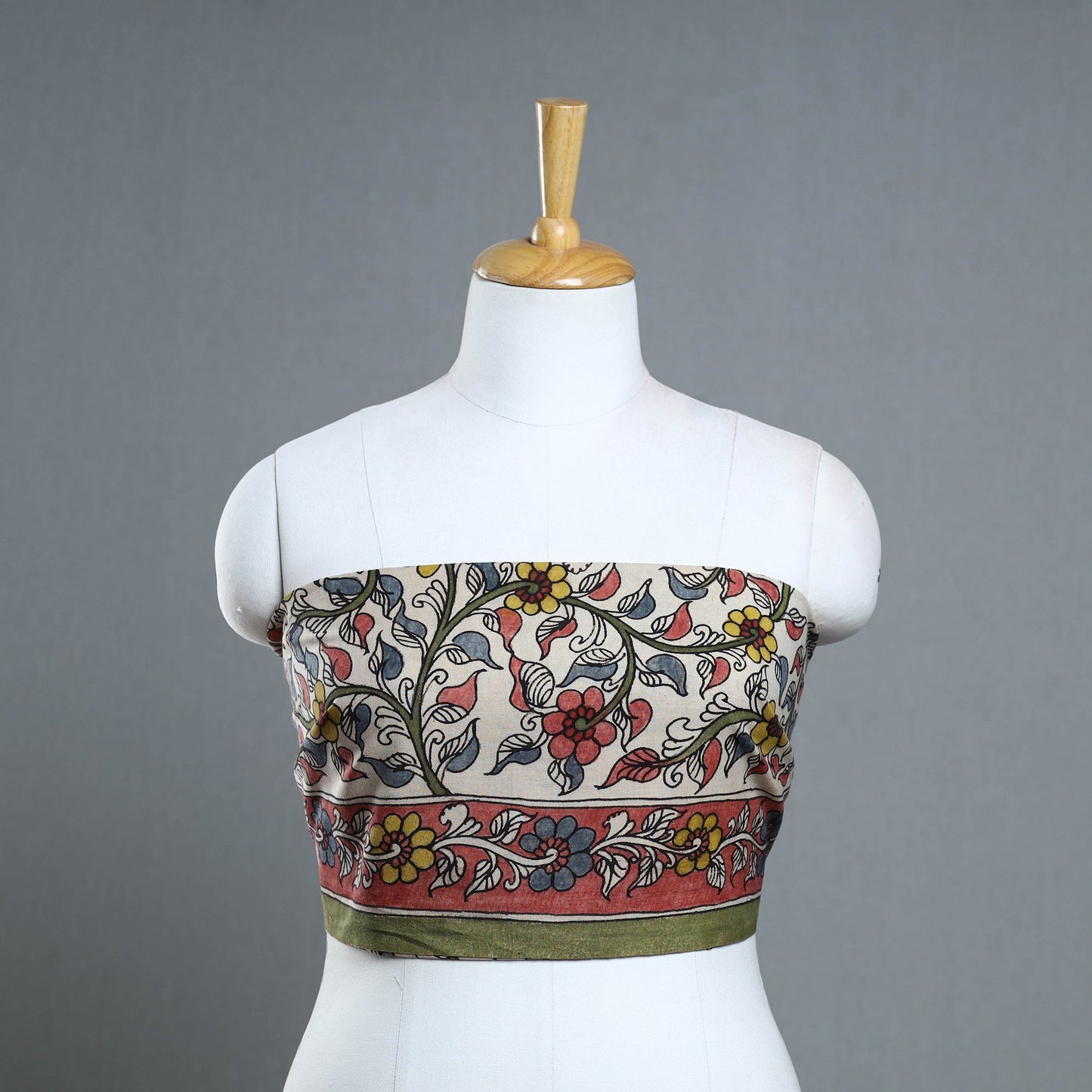 White - handpainted cotton kalamkari blouse piece 06
