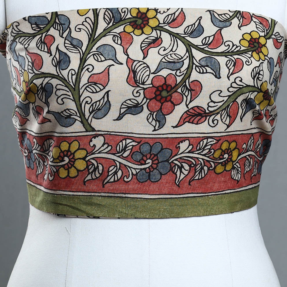 White - handpainted cotton kalamkari blouse piece 06