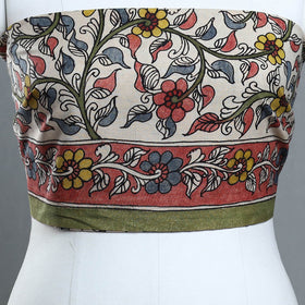 White - handpainted cotton kalamkari blouse piece 06
