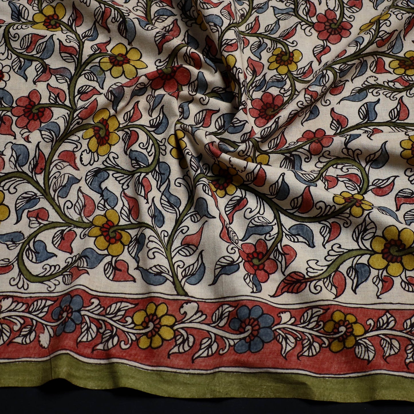 White - handpainted cotton kalamkari blouse piece 06
