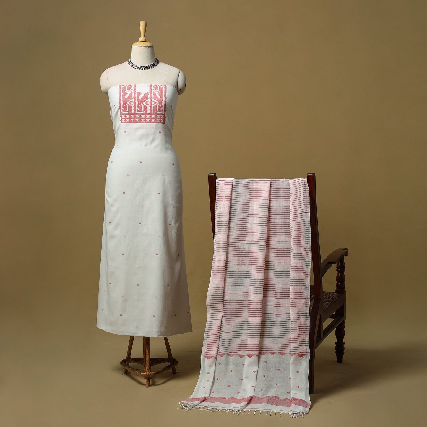 Handspun handloom phulia jamdani fine cotton 2pc unstitched