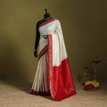 White - handspun handloom tussar silk zari pochampally ikat