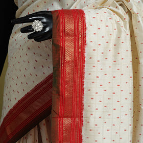 White - handspun handloom tussar silk zari pochampally ikat