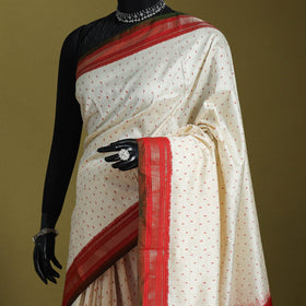 White - handspun handloom tussar silk zari pochampally ikat