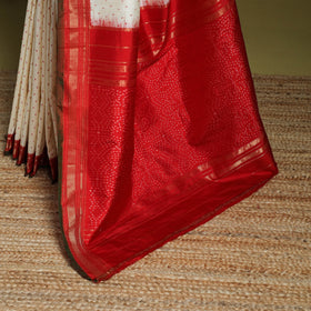 White - handspun handloom tussar silk zari pochampally ikat