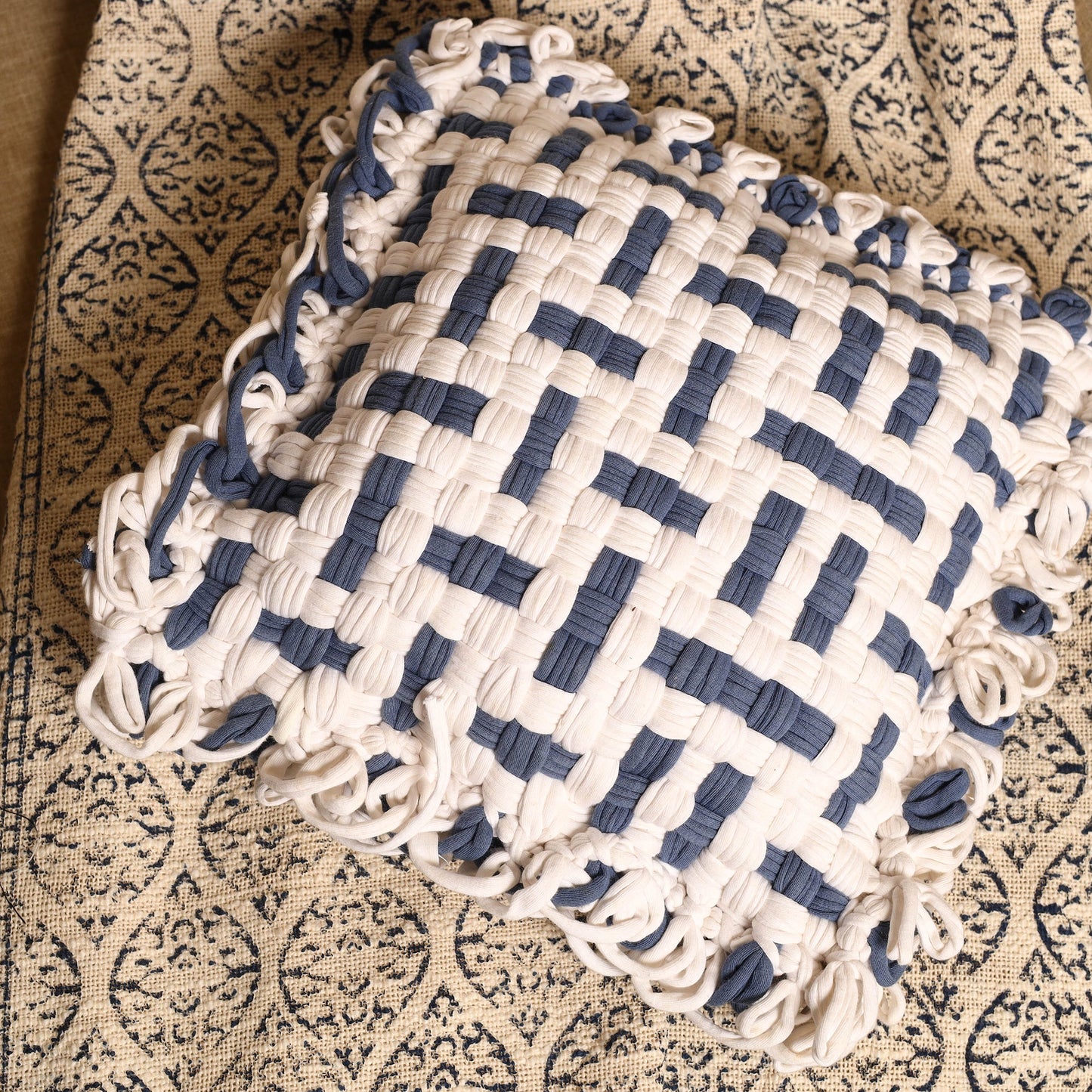  Handwoven Upcycled Cotton Cushion Cover 