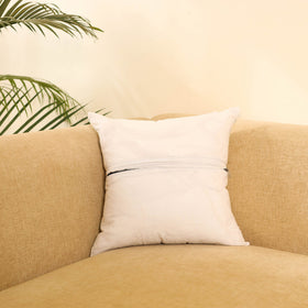  White Ikat Cotton with Ajrakh Modal Silk Cushion Cover