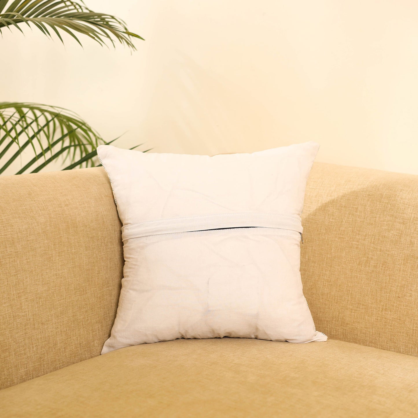 Buy White Ikat Cotton with Ajrakh Modal Silk Cushion Cover