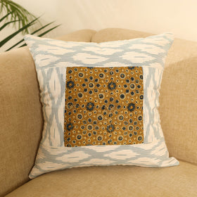 Buy White Ikat Cotton with Ajrakh Modal Silk Cushion Cover