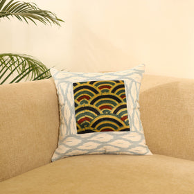 Buy White Ikat Cotton with Ajrakh Modal Silk Cushion Cover