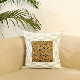 Buy White Ikat Cotton with Ajrakh Modal Silk Cushion Cover