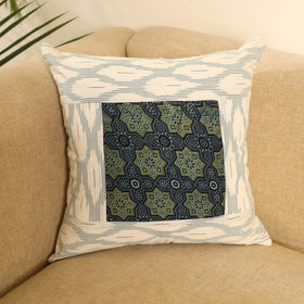  White Ikat Cotton with Ajrakh Modal Silk Cushion Cover