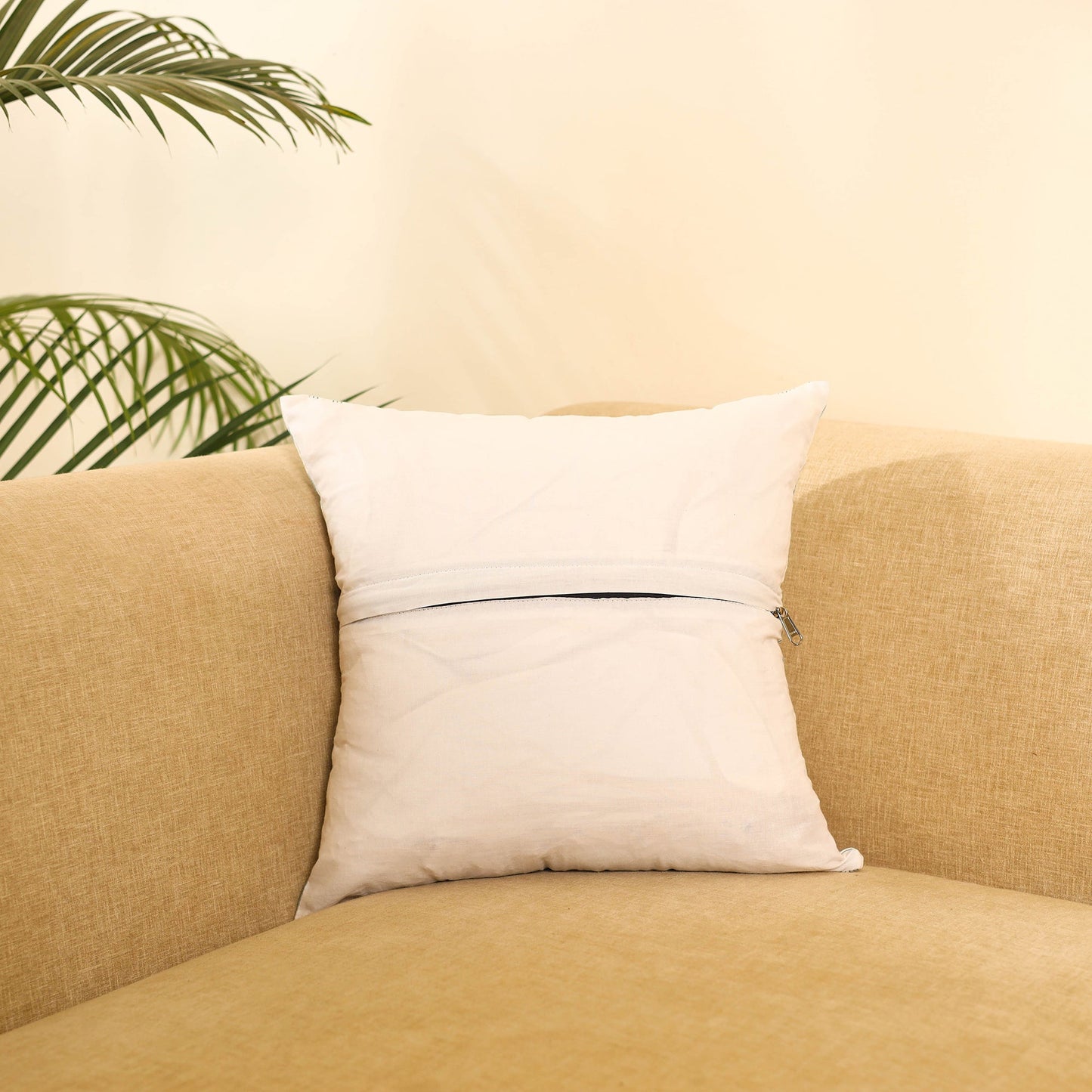 Buy White Ikat Cotton with Ajrakh Modal Silk Cushion Cover