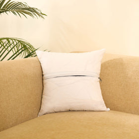 Buy White Ikat Cotton with Ajrakh Modal Silk Cushion Cover