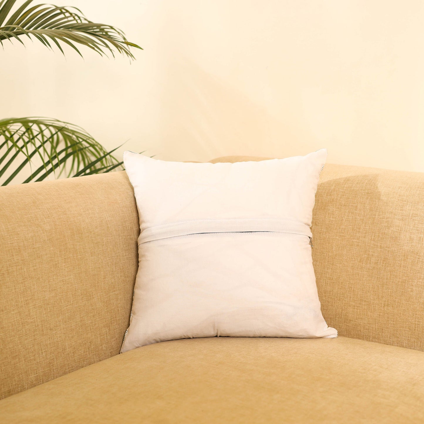 Buy White Ikat Cotton with Ajrakh Modal Silk Cushion Cover