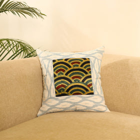 Buy White Ikat Cotton with Ajrakh Modal Silk Cushion Cover