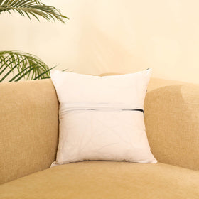 Off White Ikat Cotton with Ajrakh Modal Silk Cushion Cover