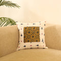 Off White Ikat Cotton with Ajrakh Modal Silk Cushion Cover