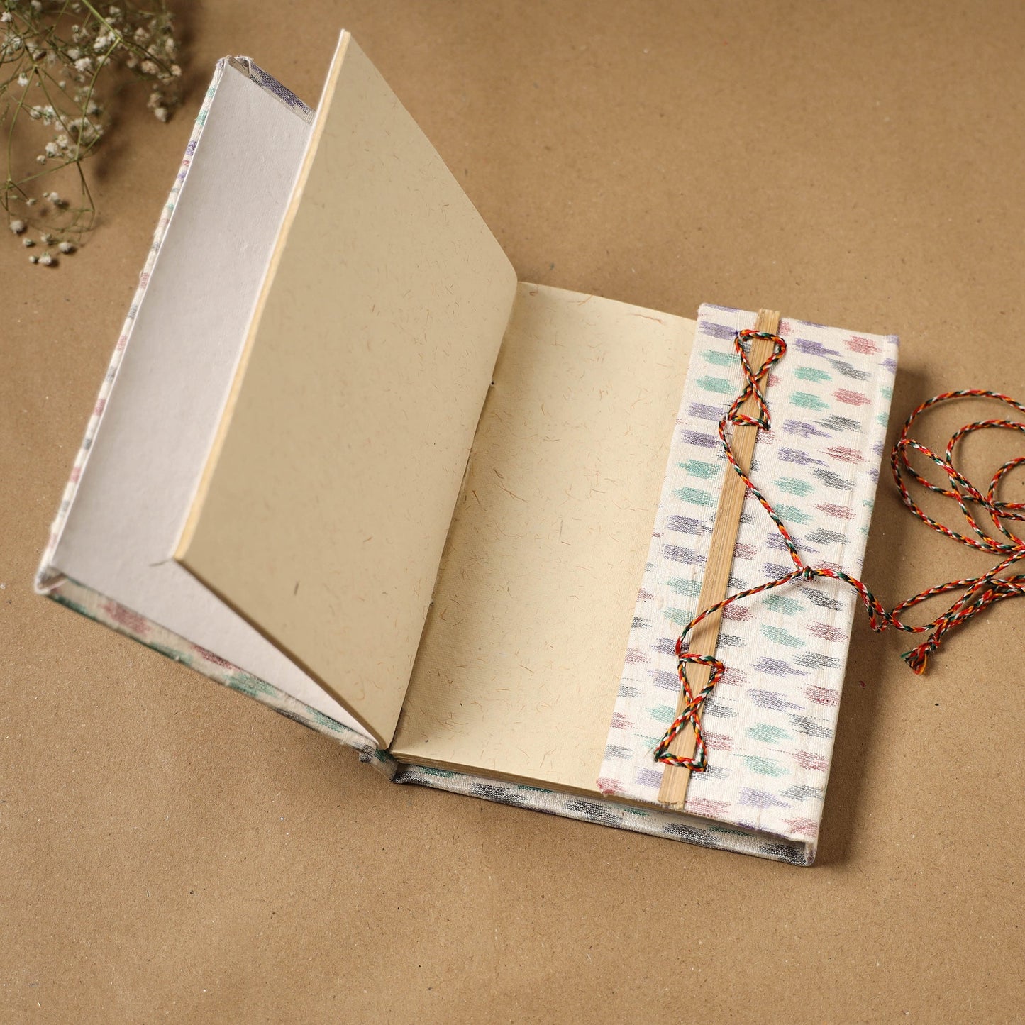 Ikat fabric cover handmade paper notebook with thread lock