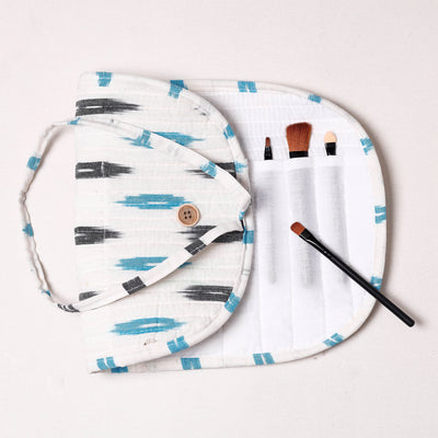  Ikat Fabric Multipurpose Segmented Make-up Brush Wrap Pouch/Case 