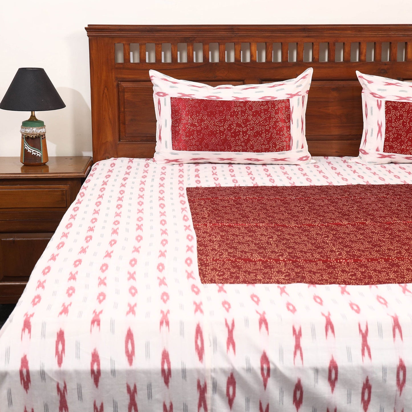 White - ikat with modal silk patch cotton bedsheet set 32