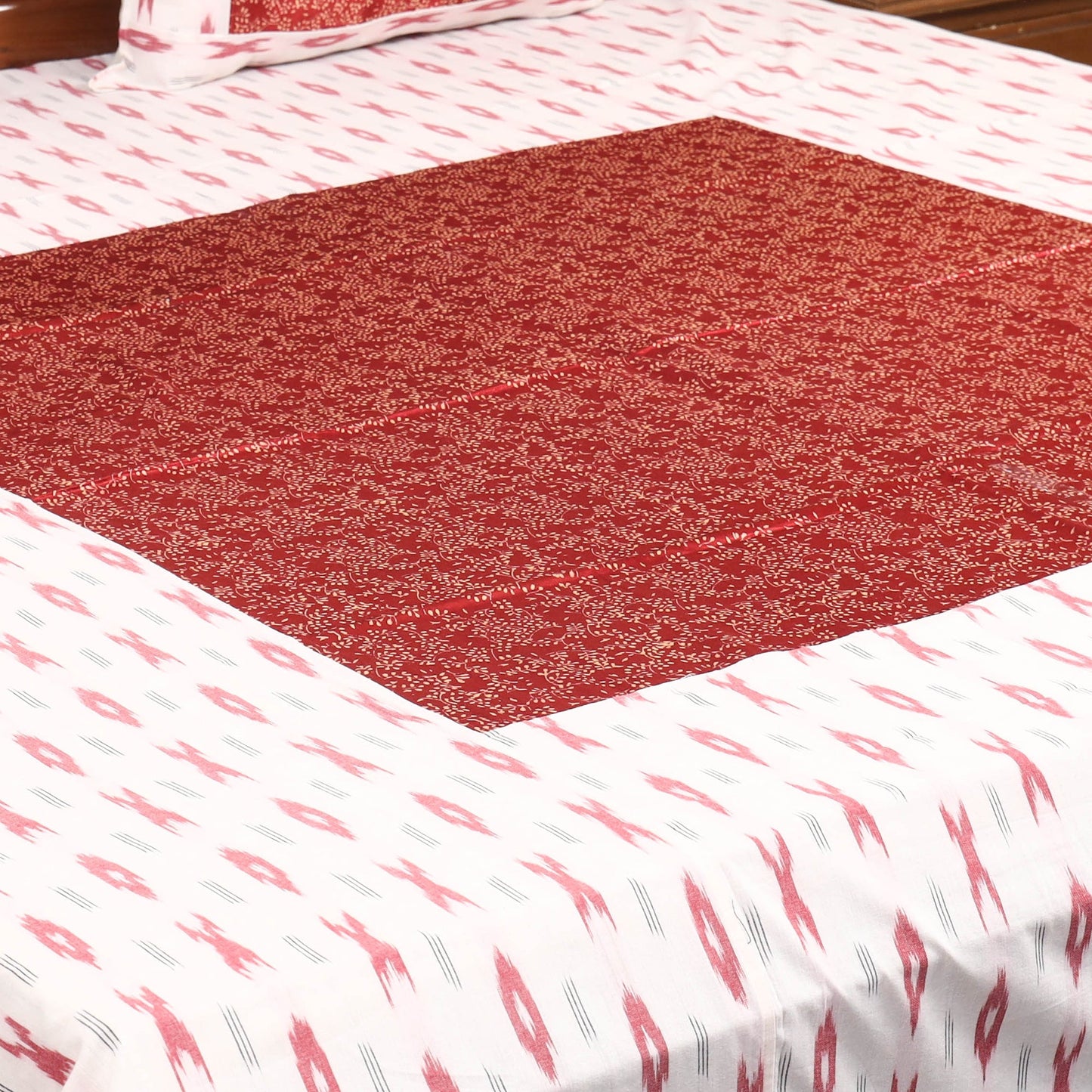 White - ikat with modal silk patch cotton bedsheet set 32