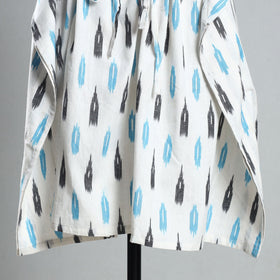 White - Ikat Weave Cotton Kaftan with Tie-Up Waist (Medium)