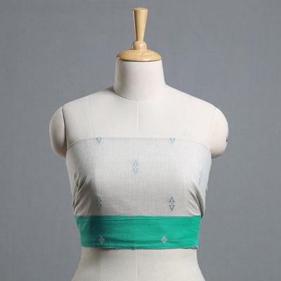 White - jacquard cotton blouse piece 01 - handcrafted