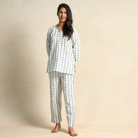  Jacquard Cotton Top & Pyjama Night Suit Set 