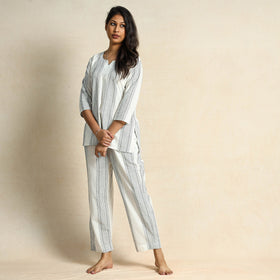 White jacquard cotton top & pyjama night suit set