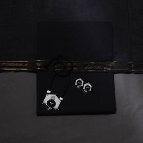 White Jacquard Cotton Dress Material with Jewellery Set