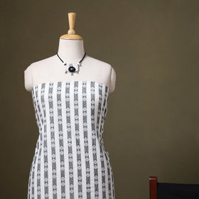 White Jacquard Cotton Dress Material with Jewellery Set