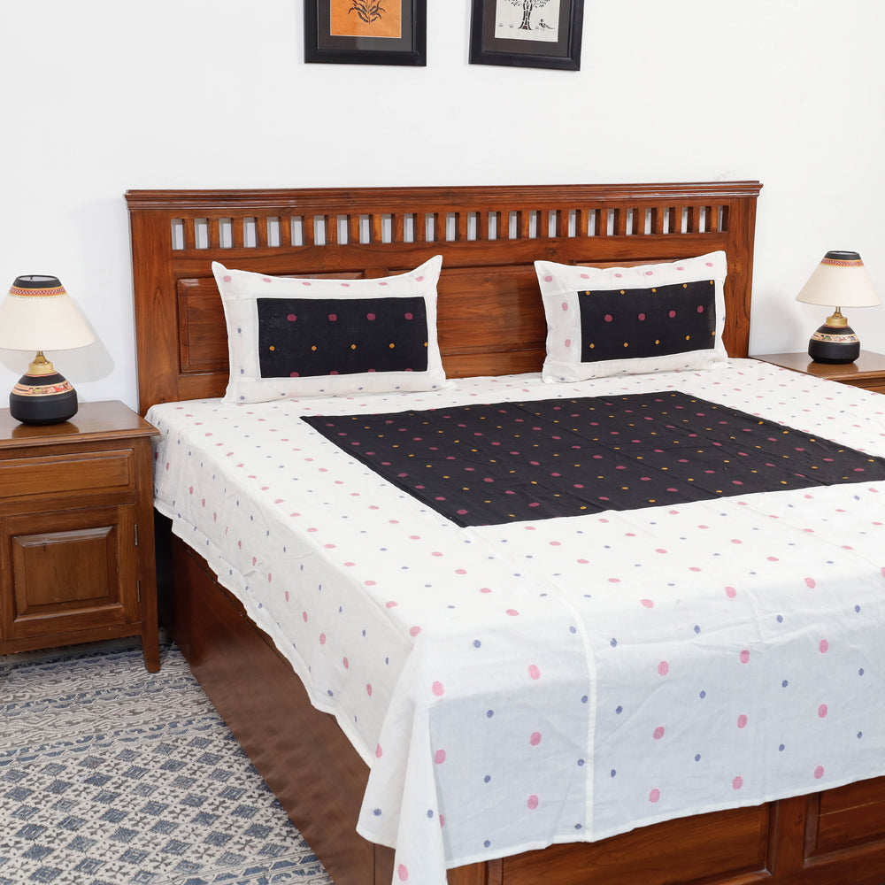  Jacquard Patchwork Cotton Double Bed Cover with Pillow Covers 